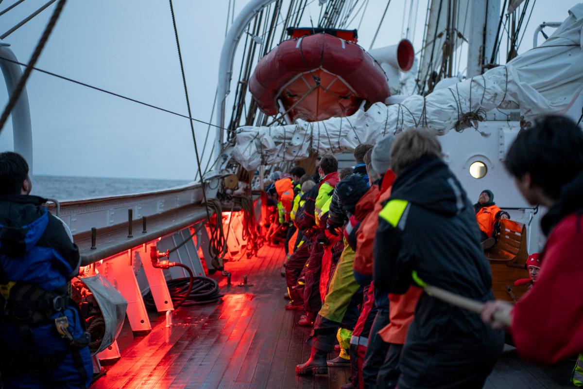 On board a sailing vessel