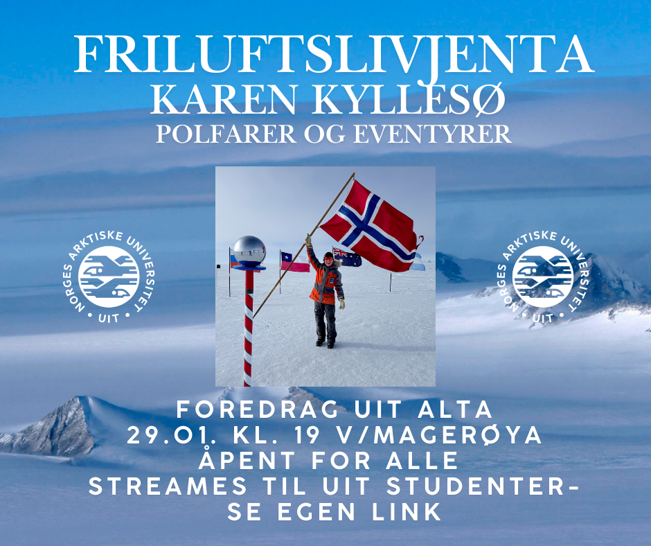 Illustrasjons-/bannerbilde for Foredrag med friluftsjenta Karen Kylles&oslash; - streames og fysisk p&aring; campus