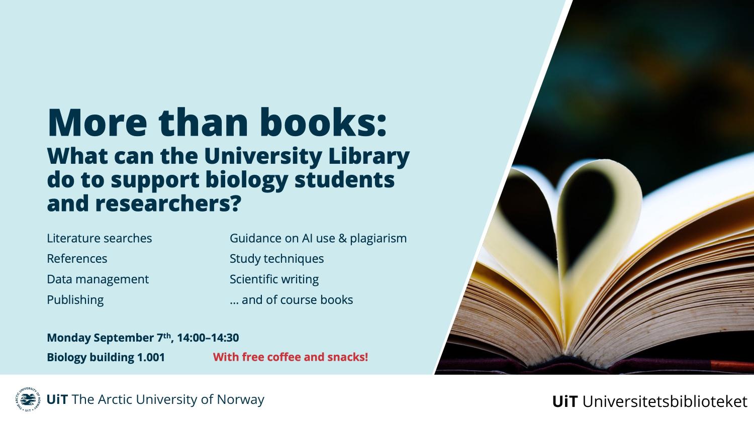 Illustrasjons-/bannerbilde for More than books: What can the university library do to support biology students and researchers?