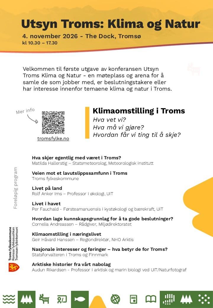 Illustrasjons-/bannerbilde for Påmelding senest 14. Oktober: Utsyn Troms Klima og Natur: Fylkeskommunens konferanse om klimaomstilling